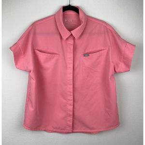 Figs Womens Elmina Size Large Pink Collared Button Up Scrub Top with Pockets